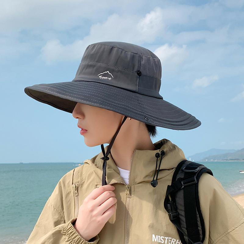 Summer men's outdoor fishing mountaineering sun protection hat breathable sun hat big brim UV protection bucket hat 9240