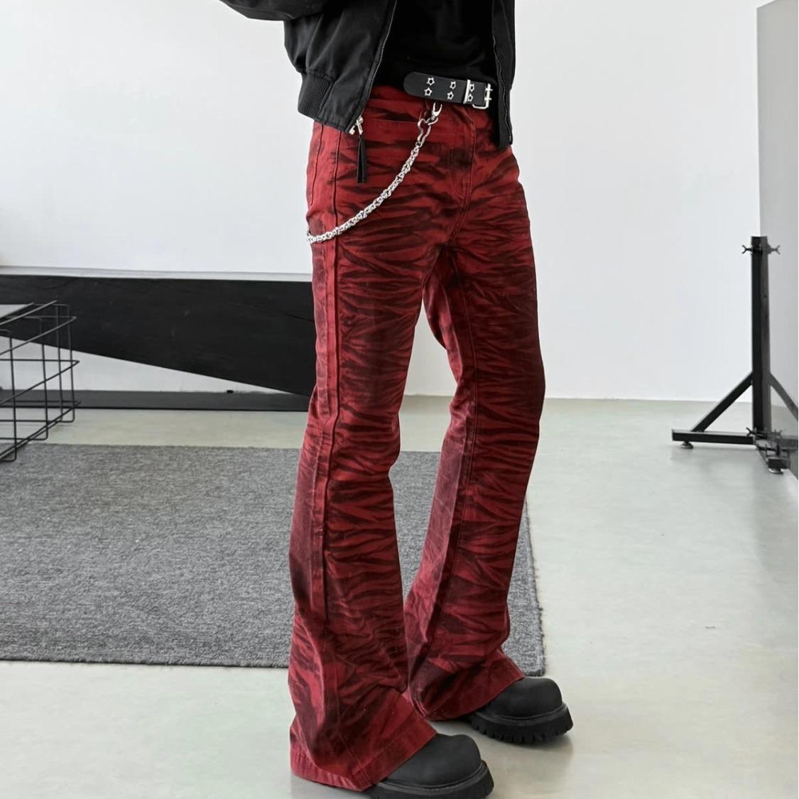 JYL Men s Straight Jeans American Graffiti Washed Street Loose Wide-Leg Denim S