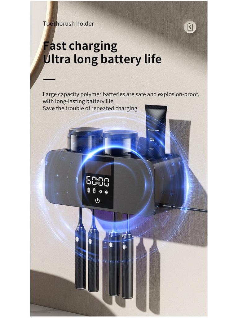 Olovvs Smart UV-Zahnbürstensterilisator mit elektrischer Trocknung, stanzfreier Installation, Mundspülbecher und Zahnpastahalter.