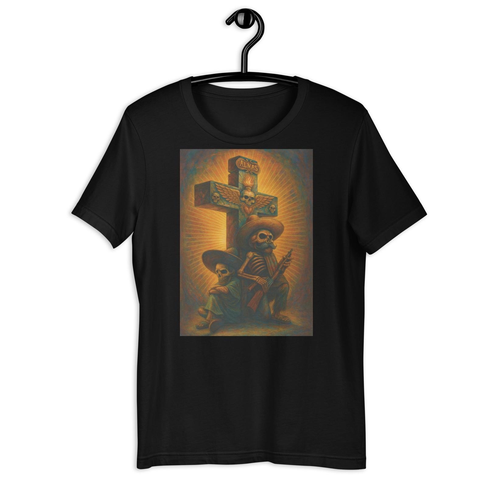 Day of Dead Skull Cowboy Cross Almas Mexican Art T-Shirt Graphic S