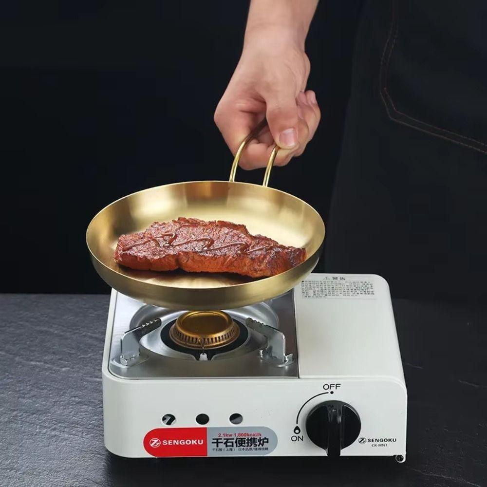 Creative 18/20cm Stainless Steel Frying Pan Handled Flat Bottom Steak Skillet Stackable Round Snack Dish Adults
