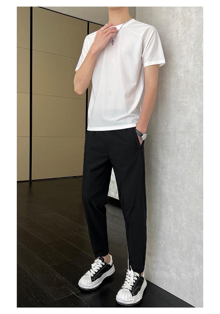 Men's Summer Ice Silk T-Shirt & Breathable Spandex Pants Set - High Elasticity, Sports Casual, Couple Style
