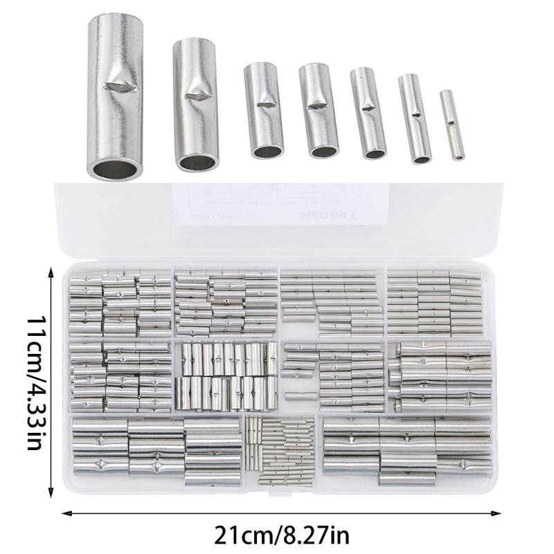 300Pcs NonInsulated Butt Connectors Butt Terminals Electrical Wire Connectors Tinned Copper Crimp Splices Cable Ferrules