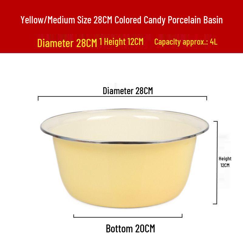 Vintage-Style High-Grade Colorful Enamel Basin: Ideal for Kitchen, Dough Kneading, or Vegetable Washing.