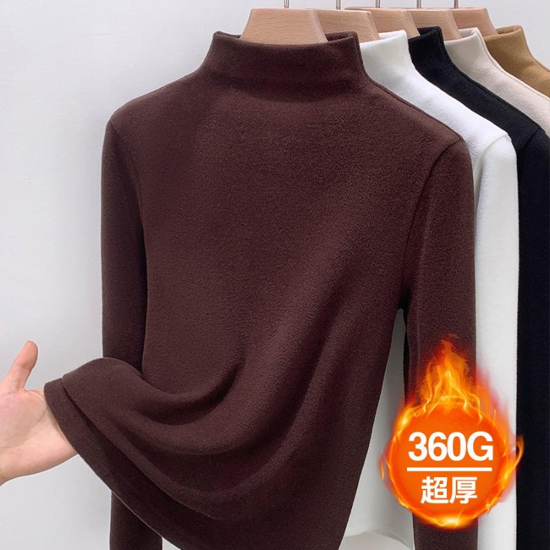 Semi-turtleneck German Velvet Bottoming Shirt with Women's Autumn and Winter Velvet Thickened New Abraded Slim-fit Top