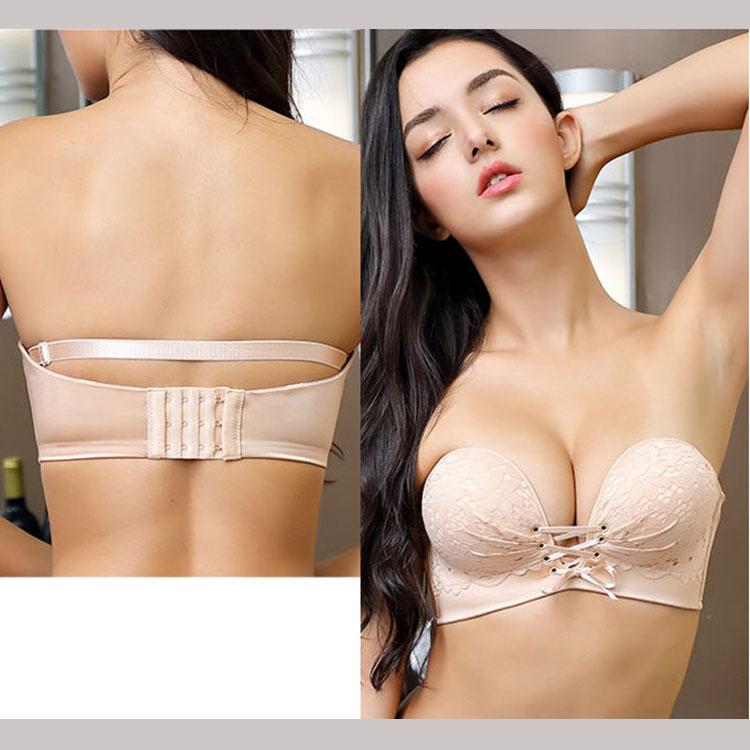 უსახელო ბიუსტჰალტერი ქალებისთვის მაქმანებიანი უკარკასო დიდი ზომის ბრალეტი უნაკერო თეთრეული ფოლადის რგოლის გარეშე უხილავი ბიუსტჰალტერი ტოპი არასრიალებადი ბიუსტჰალტერები ტოპები