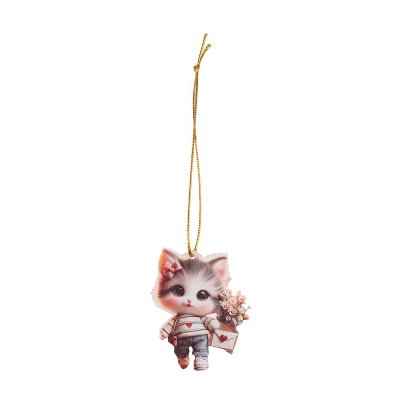 Cartoon 2D Cat Christmas Pendant Cute Animal Acrylic Auto Rearview Mirror Ornament Christmas Ornaments Pendant Decor Gift