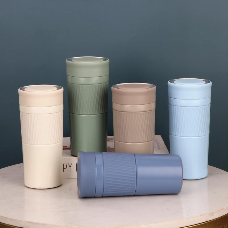Silicone Set Cup Simple Straight Cup with Tea Net Stainless Steel Business Thermos Cup
