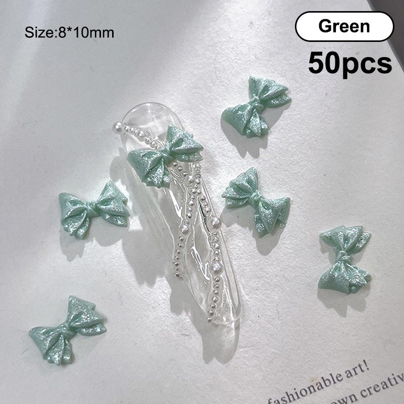 50Pcs Pearlescent 3D Nail Art Bow Charm For Nails Decoration Design Kawaii Manicure Accessories Bow-Knot Diy Craft Supplies