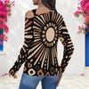 Women Plus Size Fitted Leopard Print Asymmetric Cutout Neck Cold Shoulder Long Sleeve Shirt