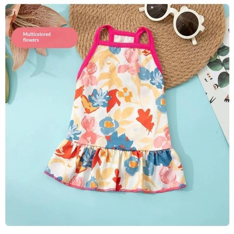 Cute Floral Pet Dog Sundress Soft Breathable Fabric Ruffle Hem For Small Dogs Summer Outdoor Daily Wear