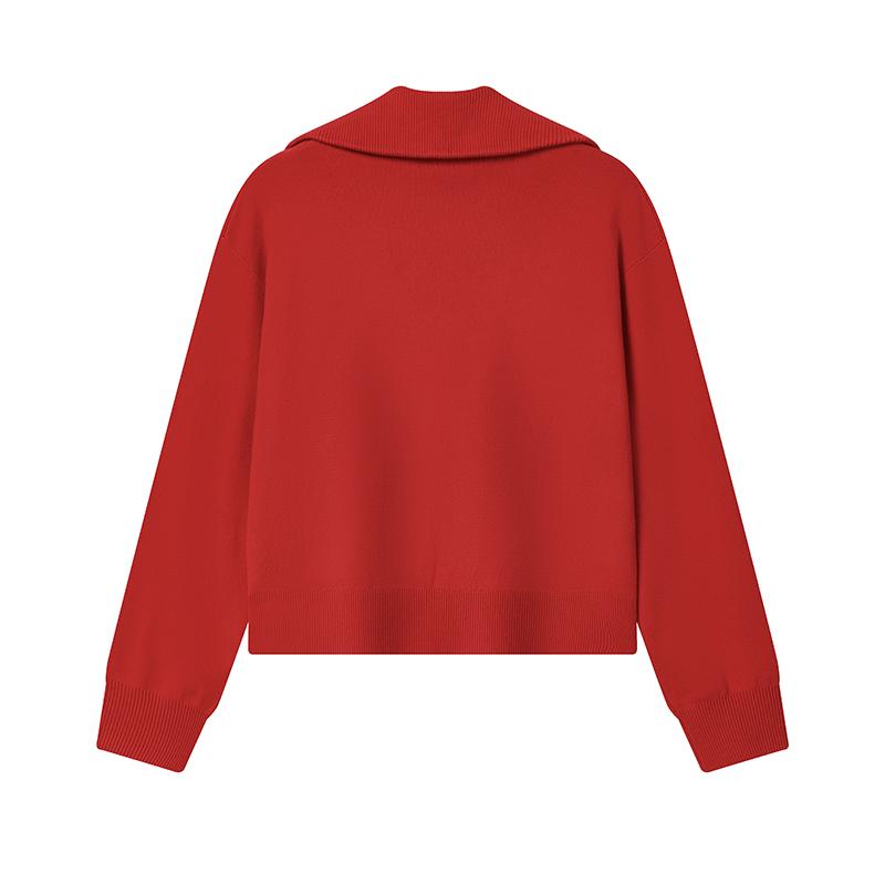 Fila CNY Fashion Simple Basic Sweet Cute Versatile Casual Comfortable Loose Knit Half-Zip Blush Sweater Women Sweater Red F11W619404FPK