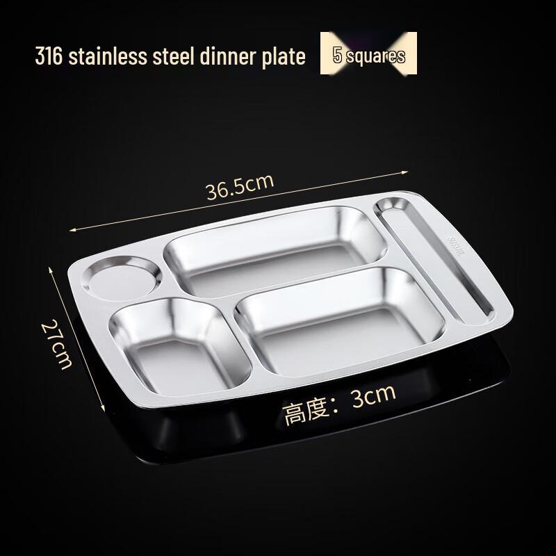 Commercial Stainless Steel 5-Compartment Meal Tray