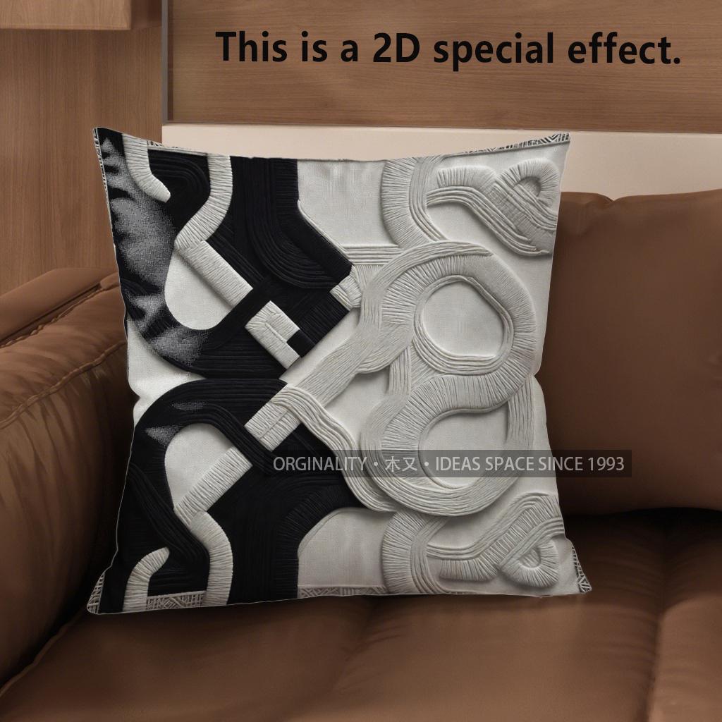 2D Abstract Black & White Patterned Throw Pillows Pattern Cushion Cover Suitable For Sofa Bedroom Car Pillow Cover