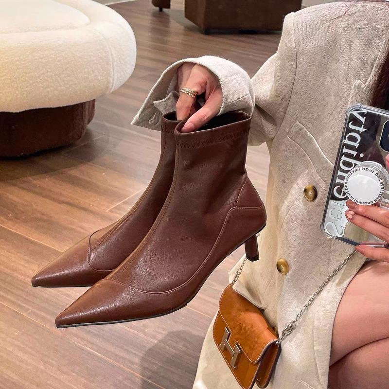 New Style Spring Pointed Toe Women Modern Ankle Boots Soft Leather Short Booties Concise High Heels Shoes Zapatos Mujer