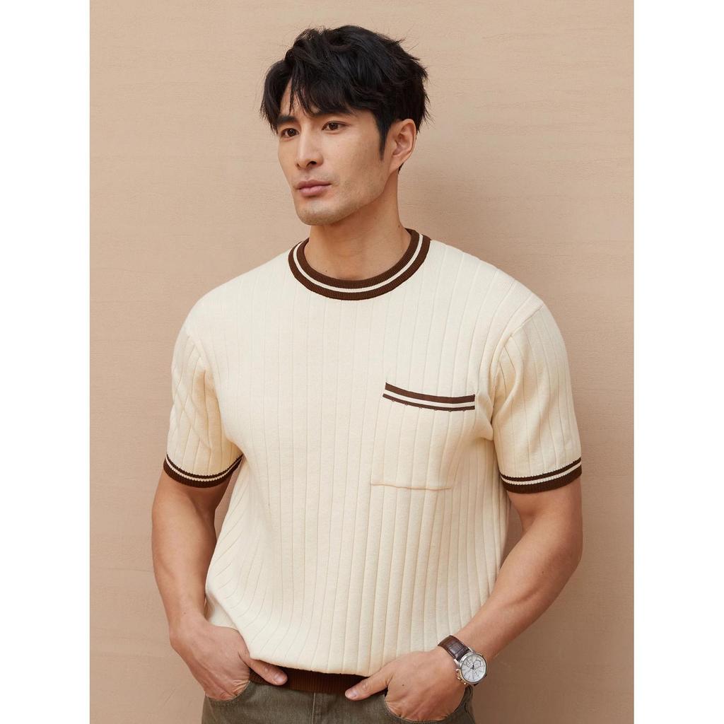 Men's Slim Fit Short Sleeve Color Block Pocket Knit T-Shirt - Summer Casual Trendy Wear