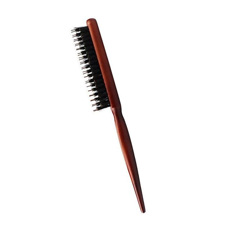 Boar Bristle Solid Wood Teasing Comb - Three-Row Styling Comb for Fluffy Hair and Updos