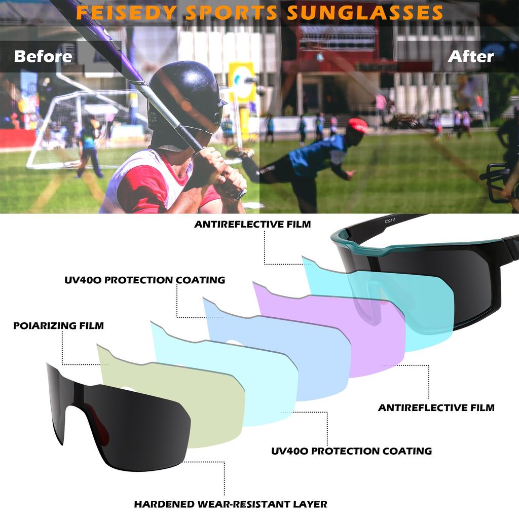 Feisedy Sunglasses, Sports Sunglasses for Men and Women, UV400 Protection, UV Protection, for Driving, Sports, Cycling, Fishing, Running, etc. (B0034)