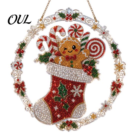 Acrylic Hanging Gift Christmas Faux Diamond Art Suncatcher, 2D Flat Window Ornament, Festive Pendant Beaded Pattern Holiday Decoration for Home, Tree