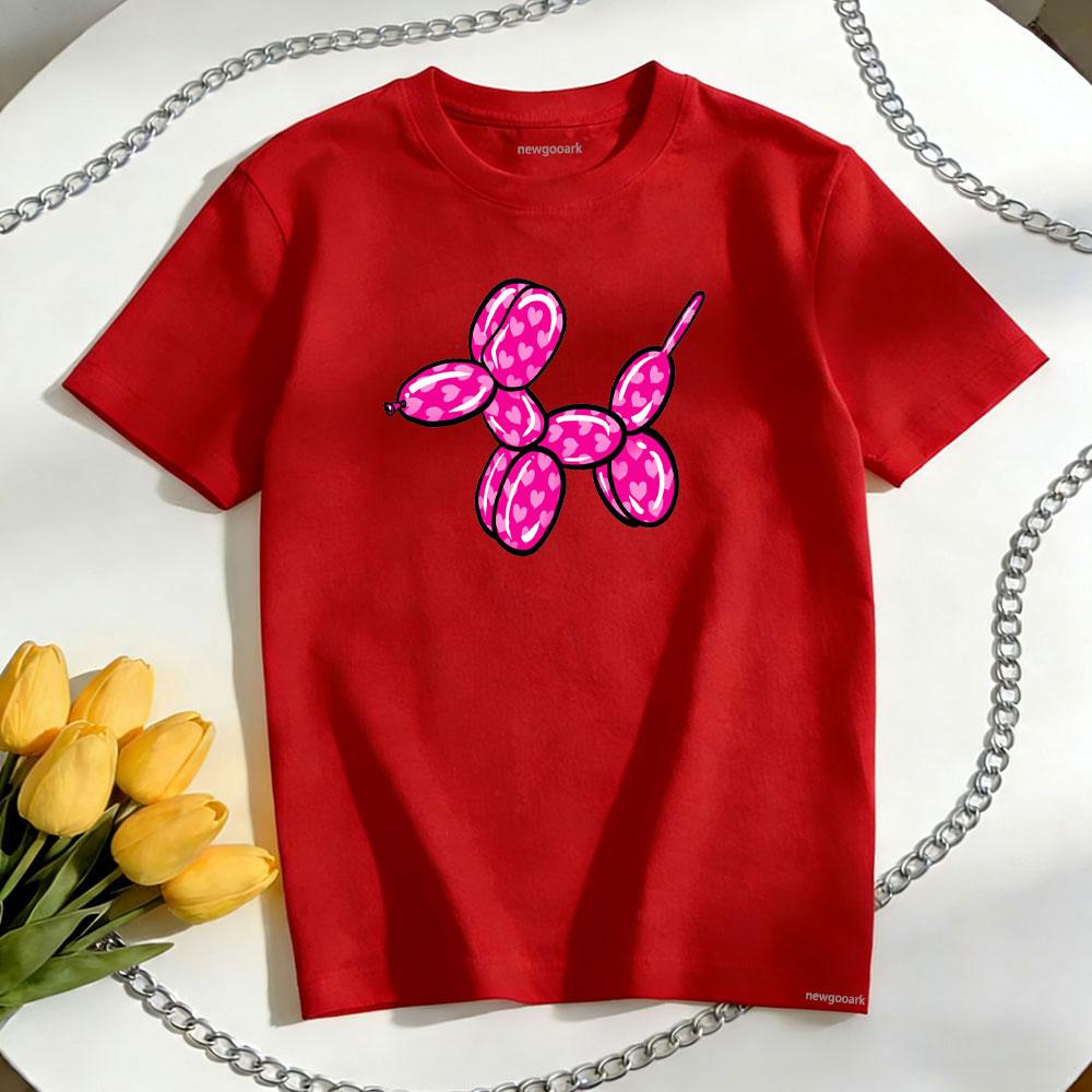 

Valentines Day Balloon Dog with Hearts in Wildberry Pink TShirt woman man Casual cotton graphic t shirts couple Shortsleev S