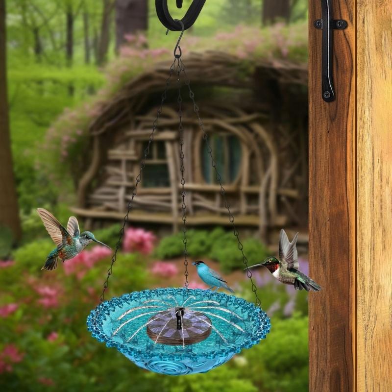 Hanging Outdoor Bird Bath Fountain Solar Powered Fountain Attracts Birds Squirrels  Large Capacity Garden Feeder