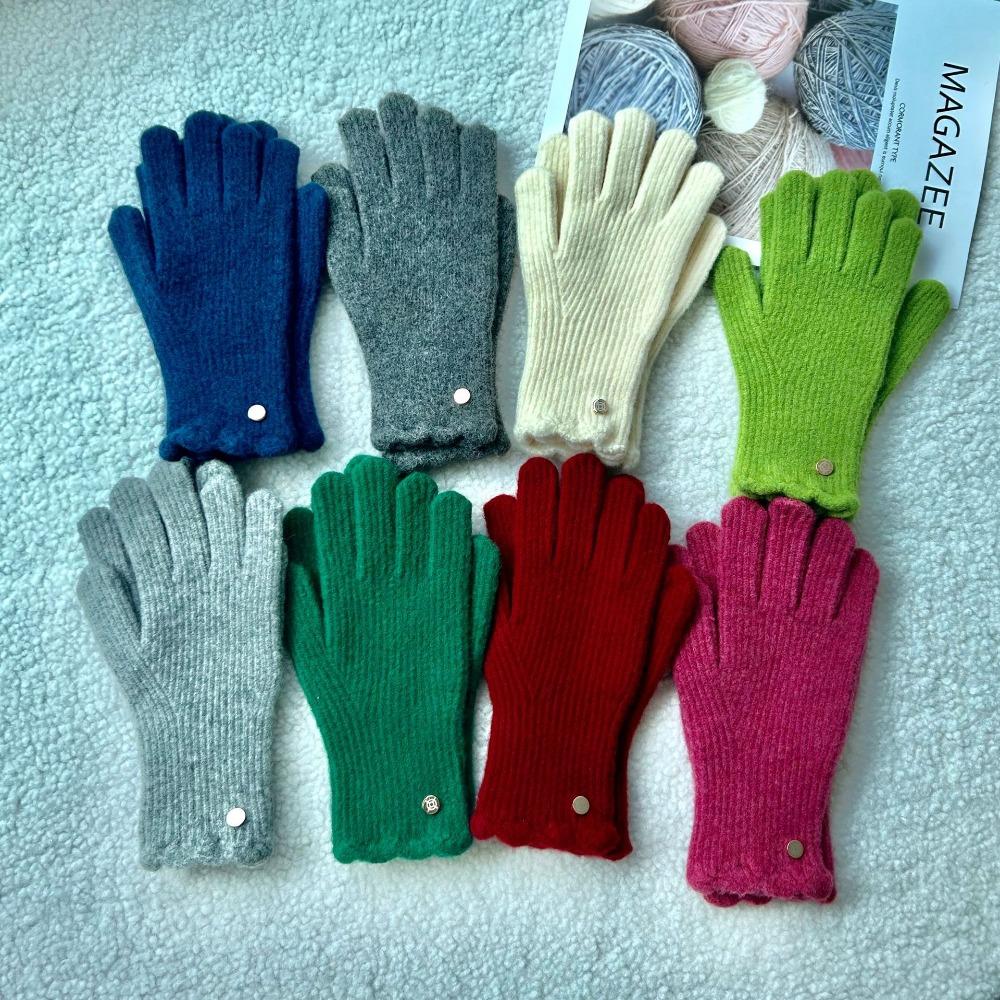 Gants Tricotés en Laine Couleur Pure Laine Gants Chauds Nouveaux Gants Crochetés Féminins Hiver
