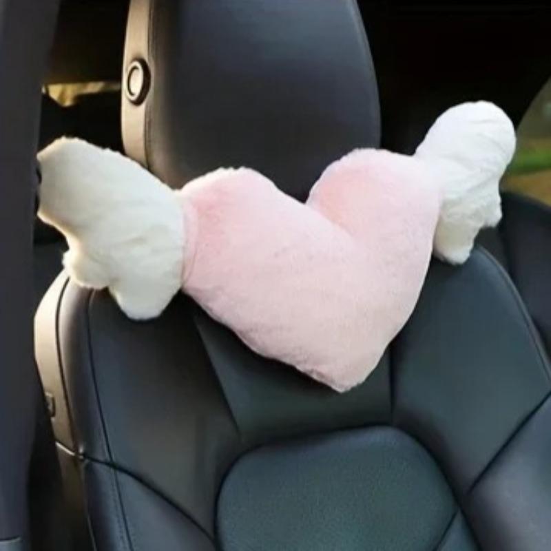 Car Headres Love Wings Plush Car Headrest, Love Neck Pillow, Heart Shaped Plush Style, Car Seat Accessories Universal