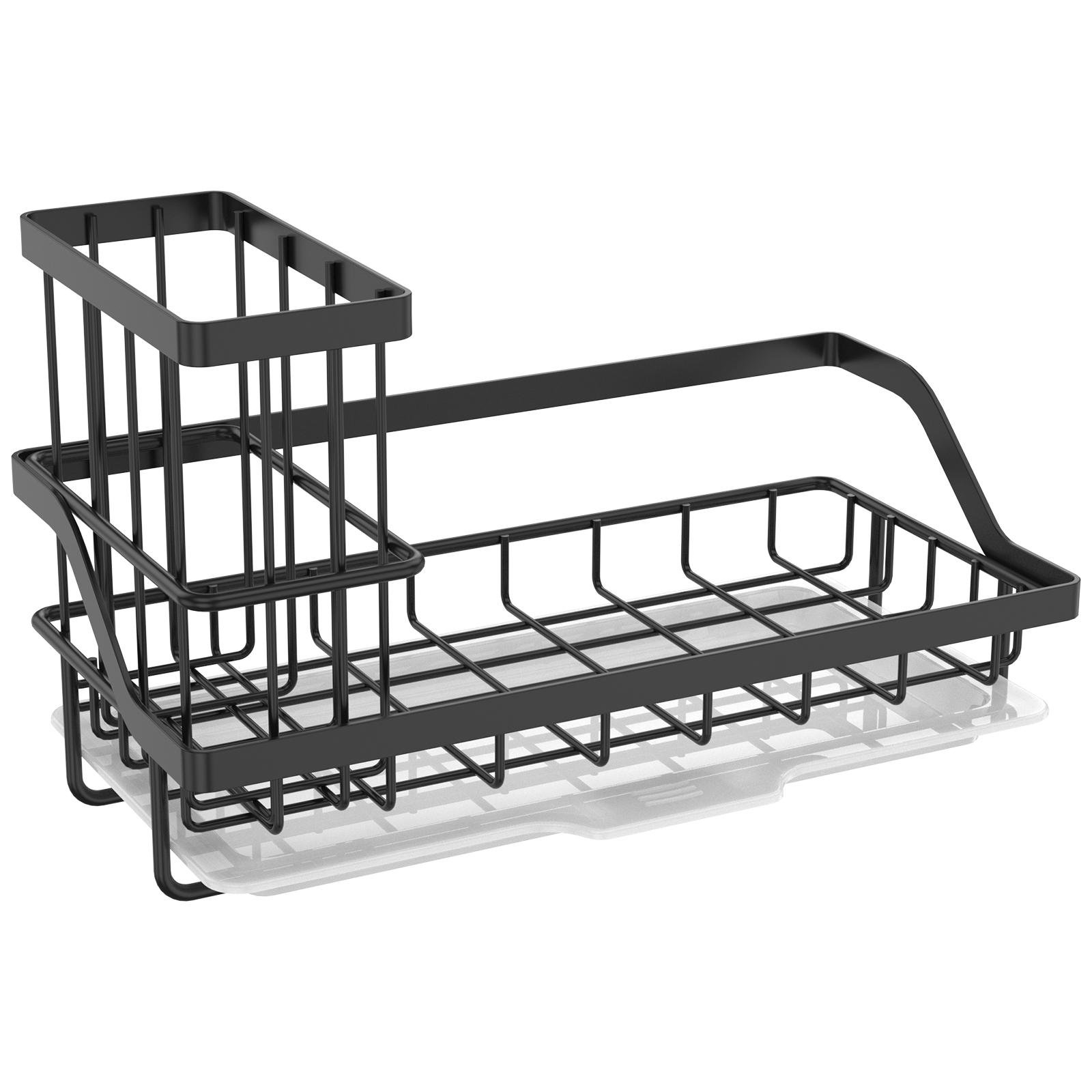 

Подставка для сушки над кухонной мойкой из нержавеющей стали, самодренажная, держатель для мыла и губки, органайзер-лоток для кухонных полотенец и фильтр-корзина чёрный