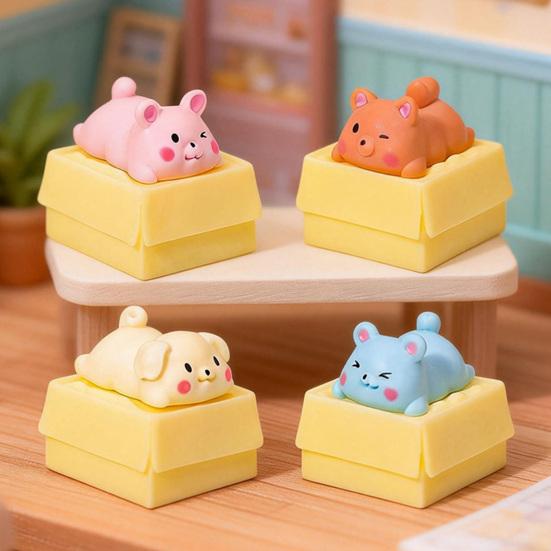 Mini Animals Desktop Ornaments, Cute Cartoon Pet Figurines, Crawling Animals Statue for Home Office School Decor