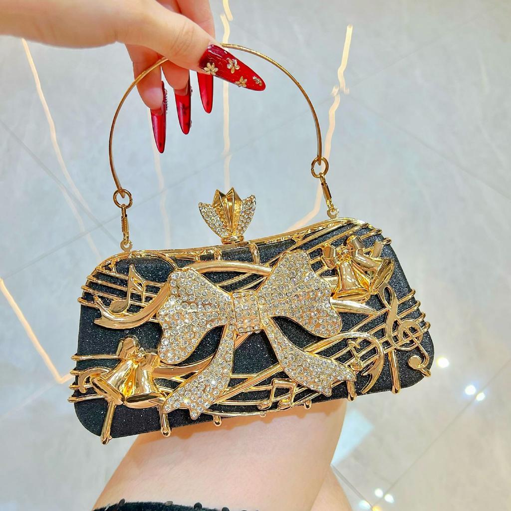 Fashion Musical Note Evening Clutch Purse Luxury Glitter Ladies Bow Design Diamond Studded Handbag Wedding Bridal Crossbody Bags