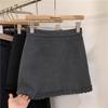 Women's Gray Wool Blend High Waist A-line Skirt with Lace Patchwork - Slimming, Hip-Hugging Design for Petite Summer 2026