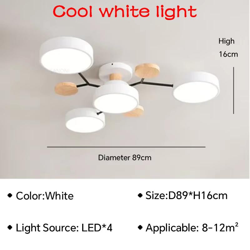 Nordic Style Living Room Ceiling Chandelier Bedroom LED Ceiling Light Kitchen Wooden Chandelier Dining Room Lamp Aisle Lighting 48W