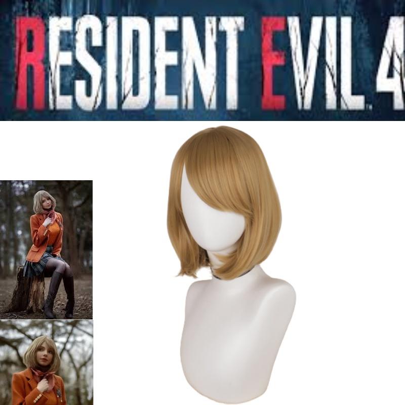 Biohazard 4 Remake Ashley Graham Wig Short Brown Pear Blossom Style Cosplay Hairpiece