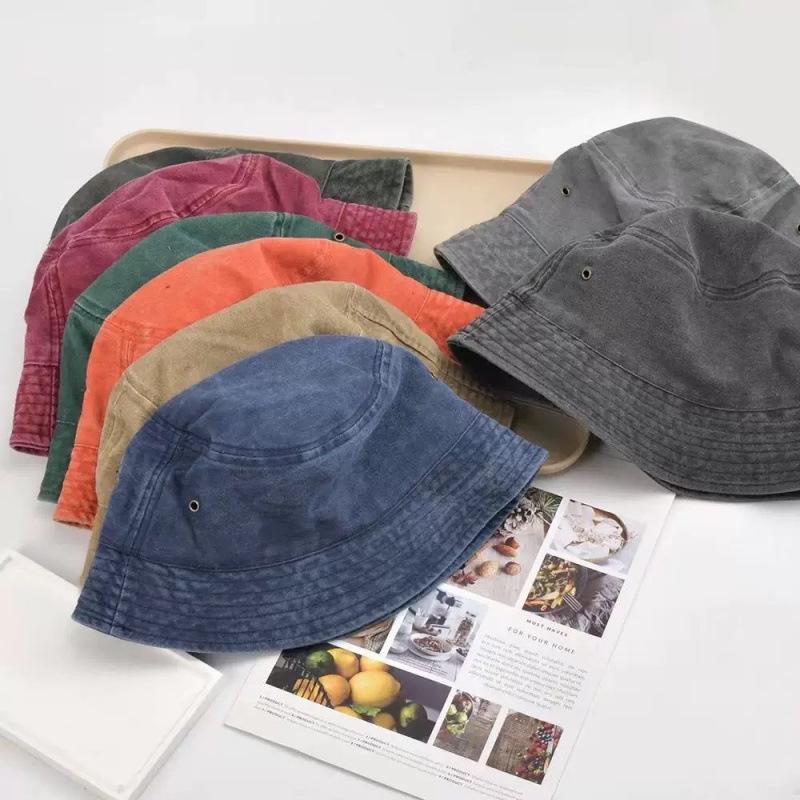 1PC Retro Washed Fisherman Hat for Couples, Fashionable Vintage Basin Hat, Breathable Solid Color Thin Design, Spring and Summer