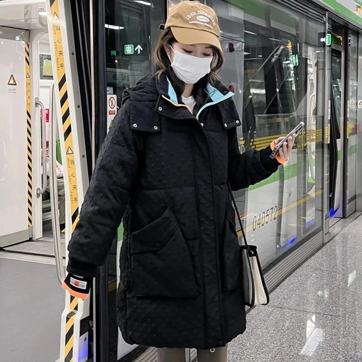 

Корейская пуховая куртка с хлопковой подкладкой для женщин 2024 года, зимняя, средней и длинной длины, женская верхняя одежда, повседневная, с капюшоном, свободная, сохраняющая тепло парка, пальто XXL