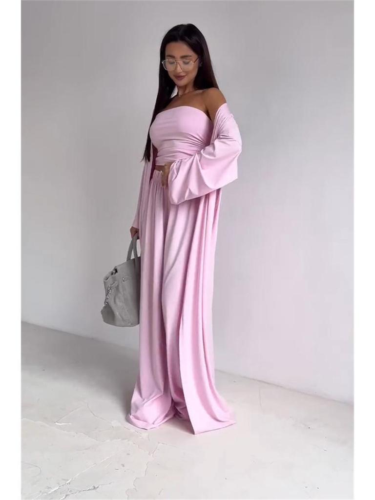 2025 Summer Women’s Strapless Vest, Long Cardigan, and Wide-Leg Pants Set