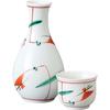 Sake Tokkuri and Ochoko 8cm Diameter X Tsuyugusa Large Size Mino Suitable for Hot Cold and Japanese Sake Ale-net Set, Set, 15.2cm High, 280ml,