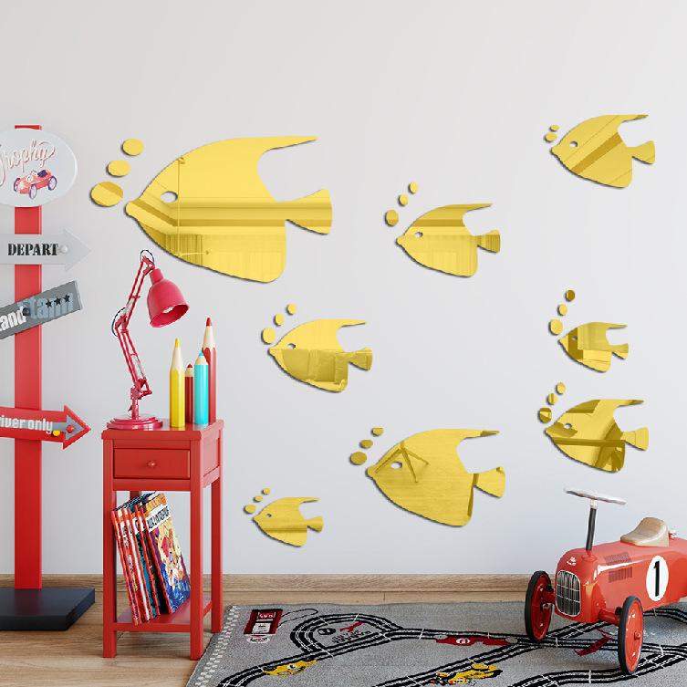 Bubble Fish Ocean Adhesive Wallpaper Sticker Acrylic Mirror 3D Wall Art for Kids Room&Kindergarten Self-Adhesive Removable Decor