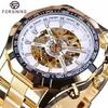 Forsining Hot Gold Men Automatic Mechanical Watches Luxury Skeleton Men's Gift Watch Stainless Steel Wristwatches Luminous