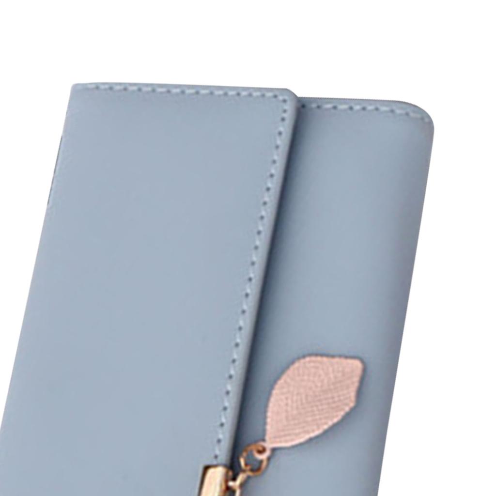 Women Wallet Long Wallet Trifold PU Large Capacity with Leaf Pendant Portable Card Holder Wallet for Adults Daily Light