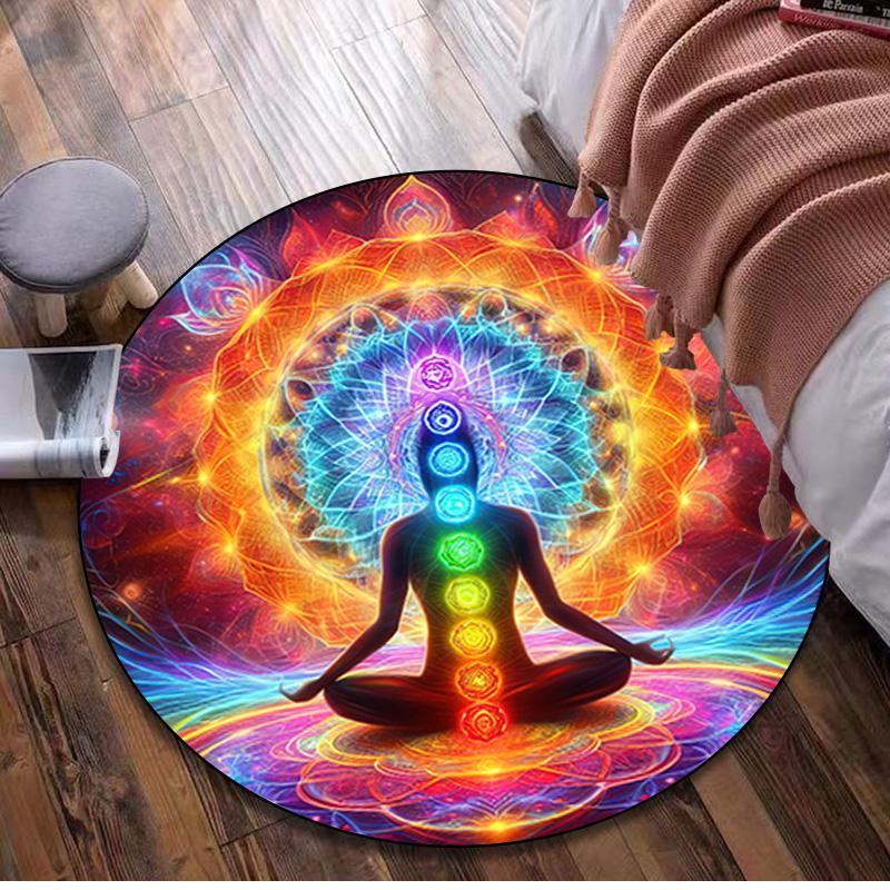 Lotus Meditation Circular Rug Office Decorative Carpet For Living Room Bedroom Door Mat Floor Carpet Computer Chair Area Rug Viking Theme Decor