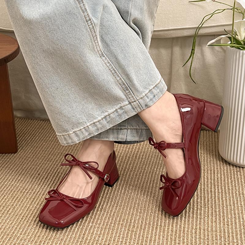 

Модные туфли на высоком каблуке, Ретро квадратный носок, Женские туфли с мелким вырезом, Элегантные туфли для платья, Модные для вечеринки, Женские туфли с бантом, 35 красный