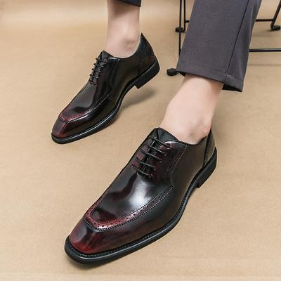 Scarpe Derby da Uomo Design Punta Quadrata Allacciate Scarpe Eleganti da Lavoro Stile Britannico Nero Rosso Taglia 38-46 Scarpe da Uomo