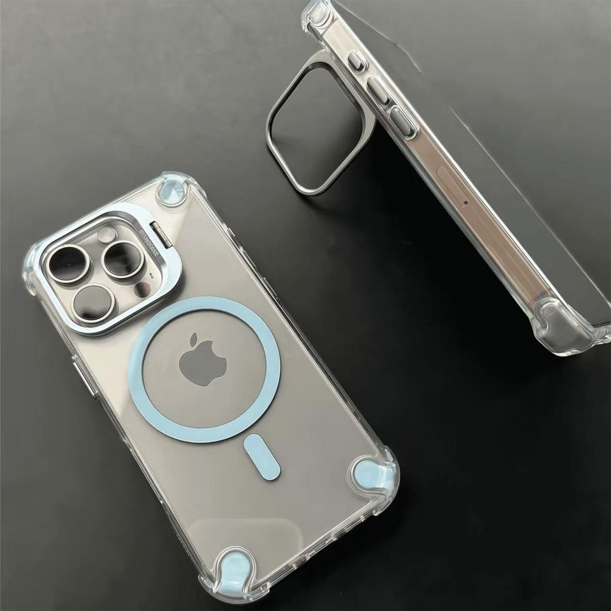 

New Bracket Anti Drop Magnetic Phone Case for Apple 17PROMAX Fully Wrapped Edge New Japanese and Korean Airbag Anti Drop For iPhone 12