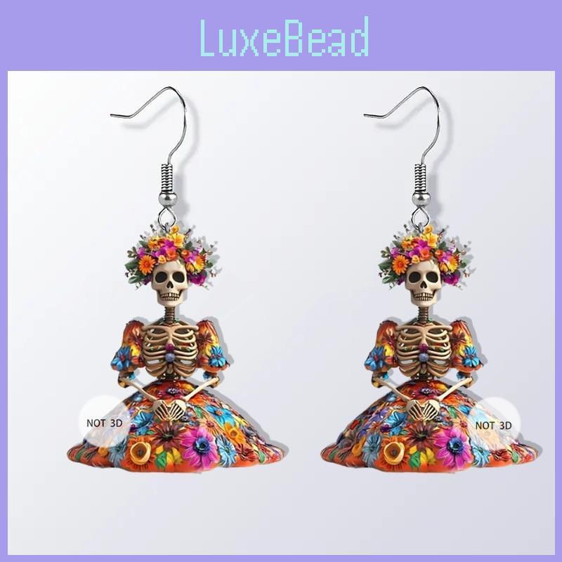 Flower Halloween And Skull Pattern Women Earrings For Celebration Festival