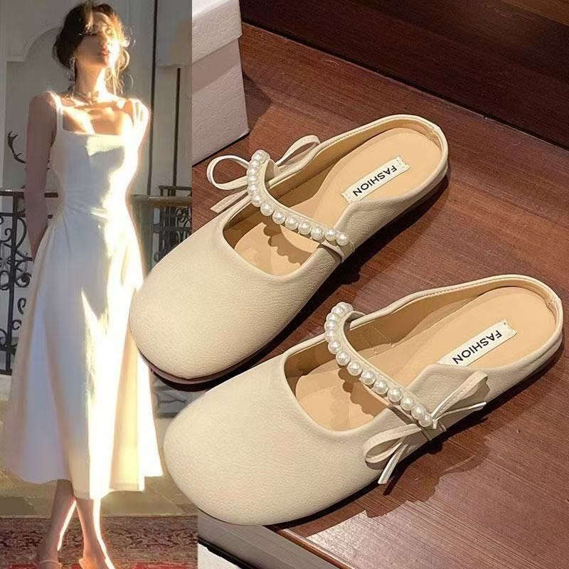 Cool slippers Mary Jane gentle evening shoes women's outer wear 2025 new spring and summer flat-bottomed soft-soled bag head half slippers