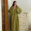 European and American women's clothing summer new casual temperament V-neck lace-up lantern sleeve shirt long dress