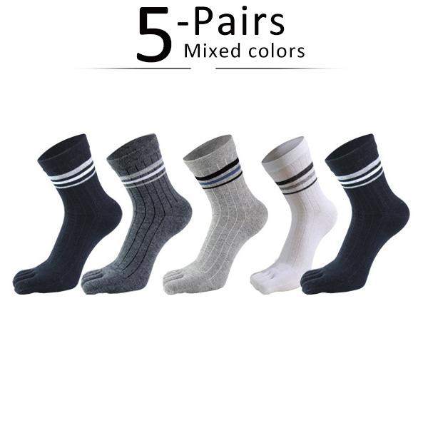 5 Pairs Man Short Five Finger Socks Pure Cotton Solid Business Striped Standard Breathable Socks With Separate Toes  Sell
