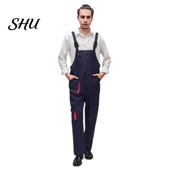 Work Jumpsuit Bib Overalls Adjustable Shoulder Straps Pockets Wide Leg Solid Color Coverall Multi-Pocket Uniforms Tool Storage