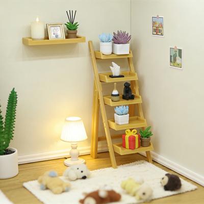 Miniature Ladder Shelf Mini Tiered Shelf Toy Tiny Multi-layer Storage Rack Model DIY 1/12 Dollhouse Furniture Decoration Accessories